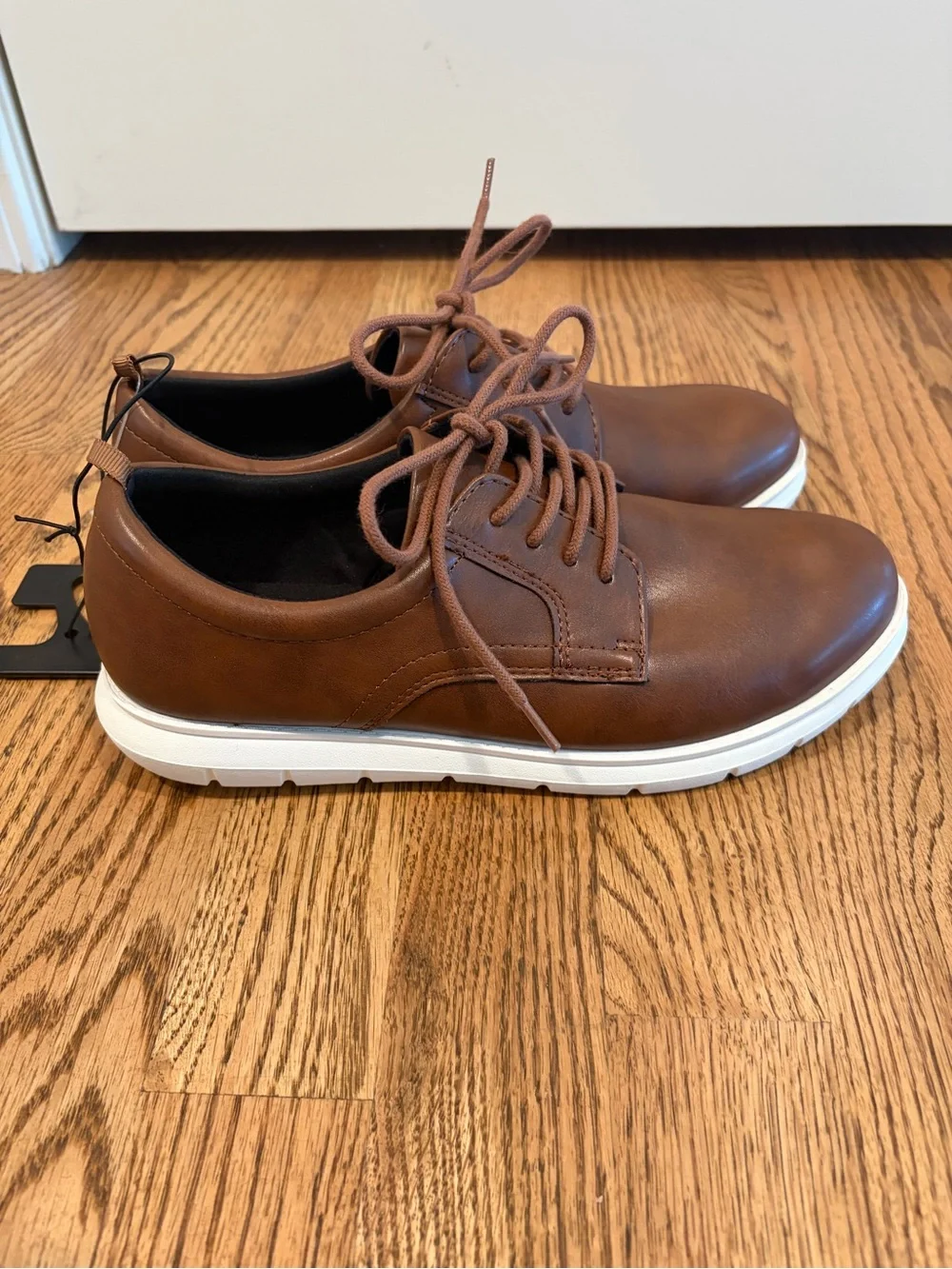 wonder nation Brown Lace-Up Kids Dress Shoes with White Sole